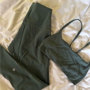 Lululemon Green Wunder train 23” Leggings and Sports Bra Set
